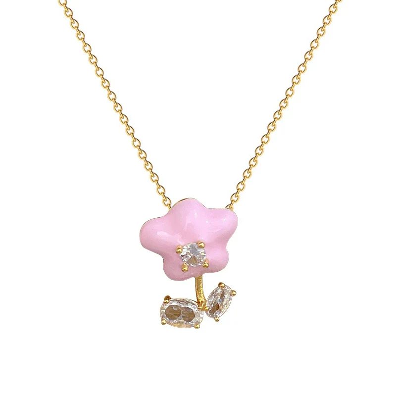 Necklace Stainless Steel Copper Geometric Style Drop Oil Flower Zircon Light Luxury Elegant Gorgeous Unisex - Image 5