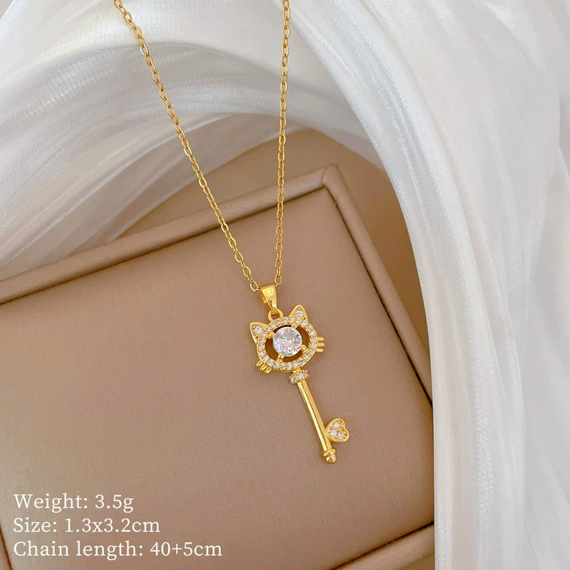 Necklace Stainless Steel Copper Geometric Titanium Steel Cat Key Zircon Light Luxury Elegant Gorgeous Unisex - Image 5