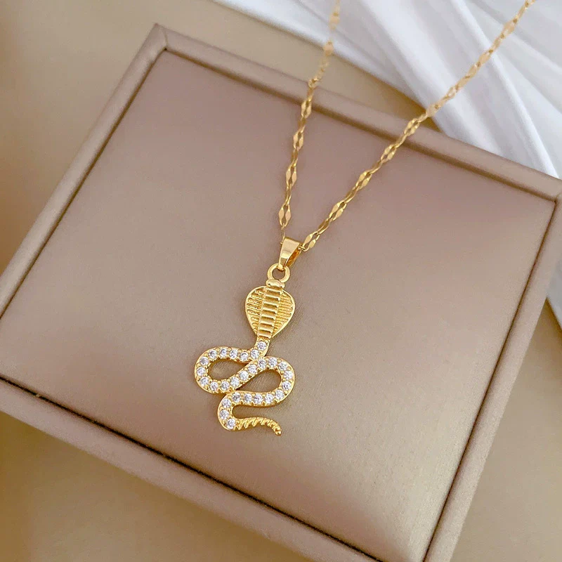 Necklace Stainless Steel Copper Geometric Winding Cobra Light Luxury Elegant Gorgeous Unisex - Image 3