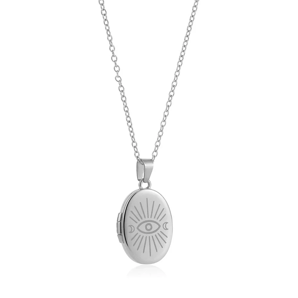 Necklace Stainless Steel Copper Gold Inlaid Oval Openable Photo Album Sun Moon Devil Eye Retro Chic Geometric - Image 11