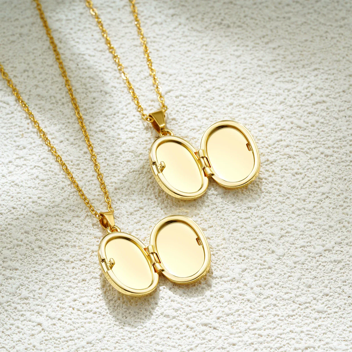 Necklace Stainless Steel Copper Gold Inlaid Oval Openable Photo Album Sun Moon Devil Eye Retro Chic Geometric - Image 4