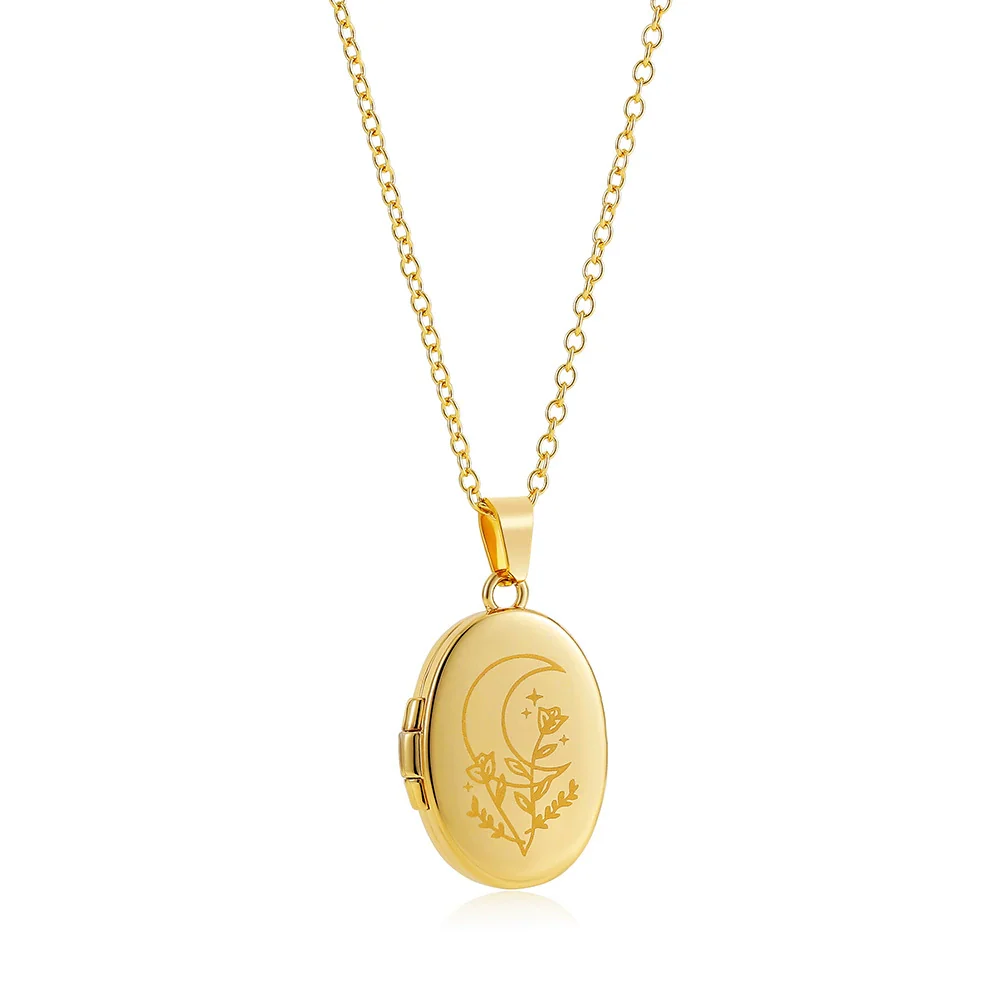 Necklace Stainless Steel Copper Gold Inlaid Oval Openable Photo Album Sun Moon Devil Eye Retro Chic Geometric - Image 5
