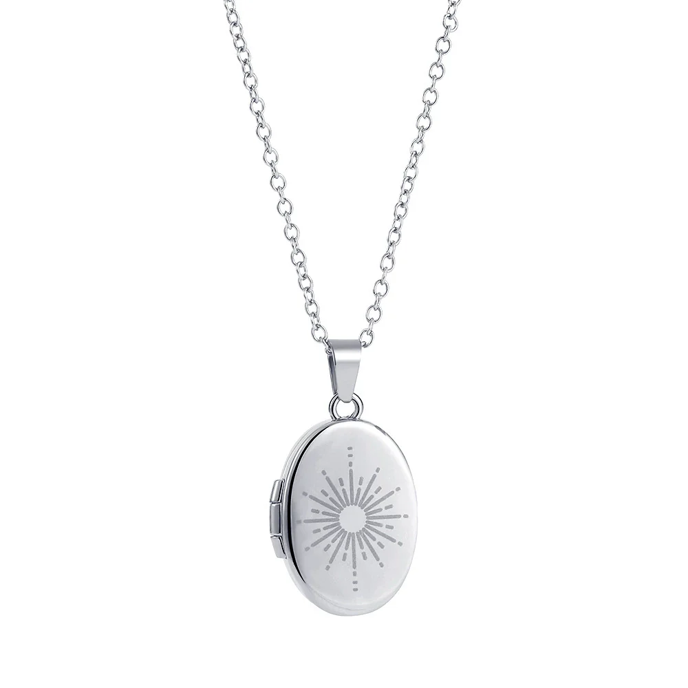 Necklace Stainless Steel Copper Gold Inlaid Oval Openable Photo Album Sun Moon Devil Eye Retro Chic Geometric - Image 9