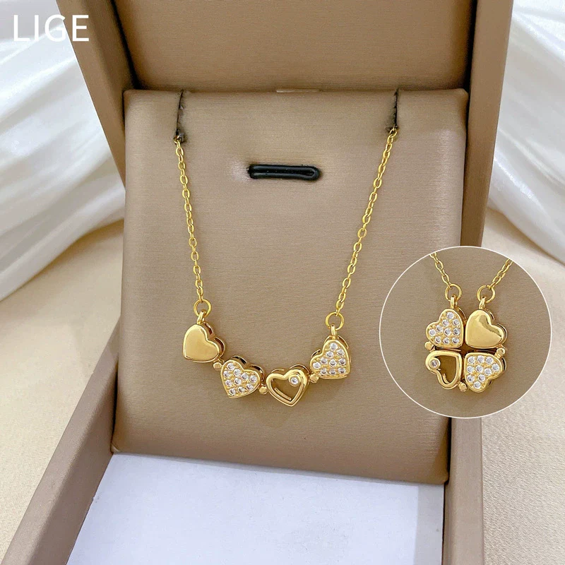 Necklace Stainless Steel Copper Heart Fourleaf Flower Animal Zodiac Cartoon Style - Image 3