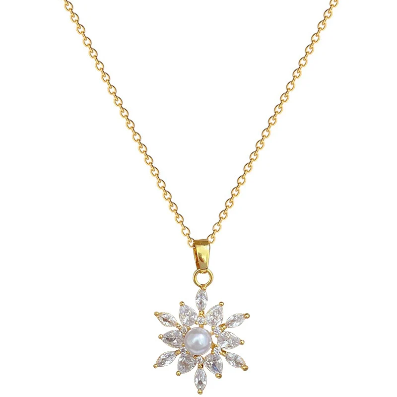 Necklace Stainless Steel Copper Pearl Flower Zircon Geometric Light Luxury Elegant Gorgeous Unisex - Image 5