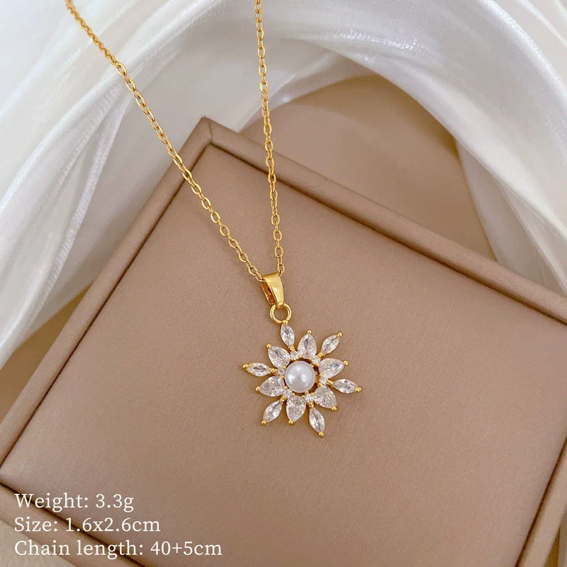 Necklace Stainless Steel Copper Pearl Flower Zircon Geometric Light Luxury Elegant Gorgeous Unisex - Image 6
