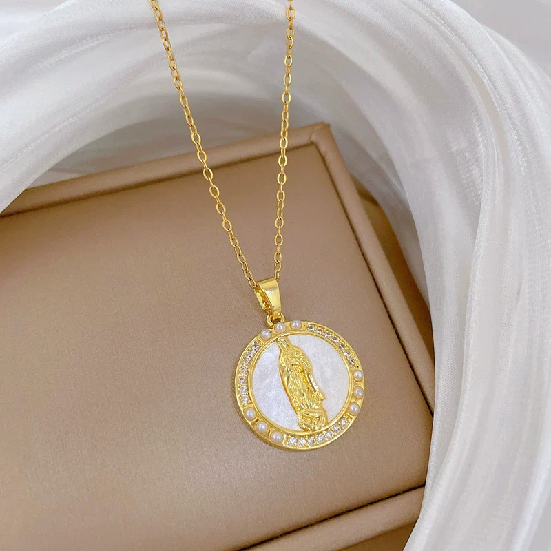 Necklace Stainless Steel Copper Pearl Shell Geometric Cartoon Minimalist Style - Image 3