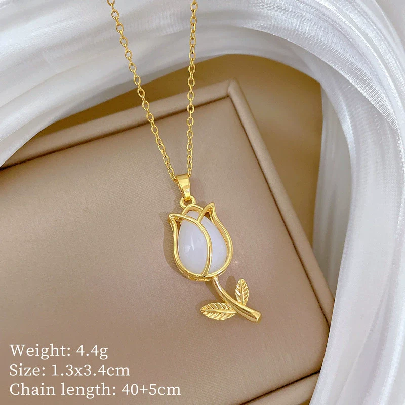Necklace Stainless Steel Copper White Tulip Animal Zodiac Light Luxury Elegant Gorgeous Unisex - Image 6