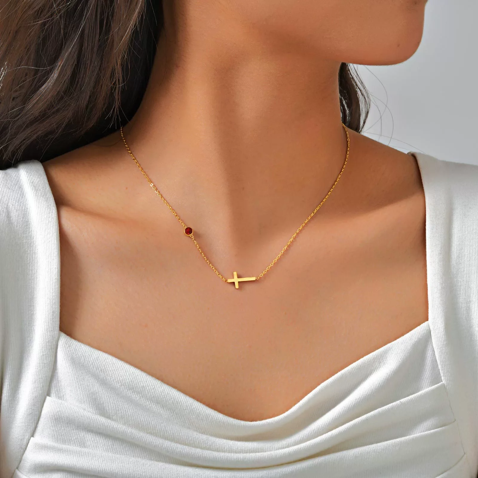 Necklace Stainless Steel Cross Geometric Niche Style Electroplating For Women - Image 4