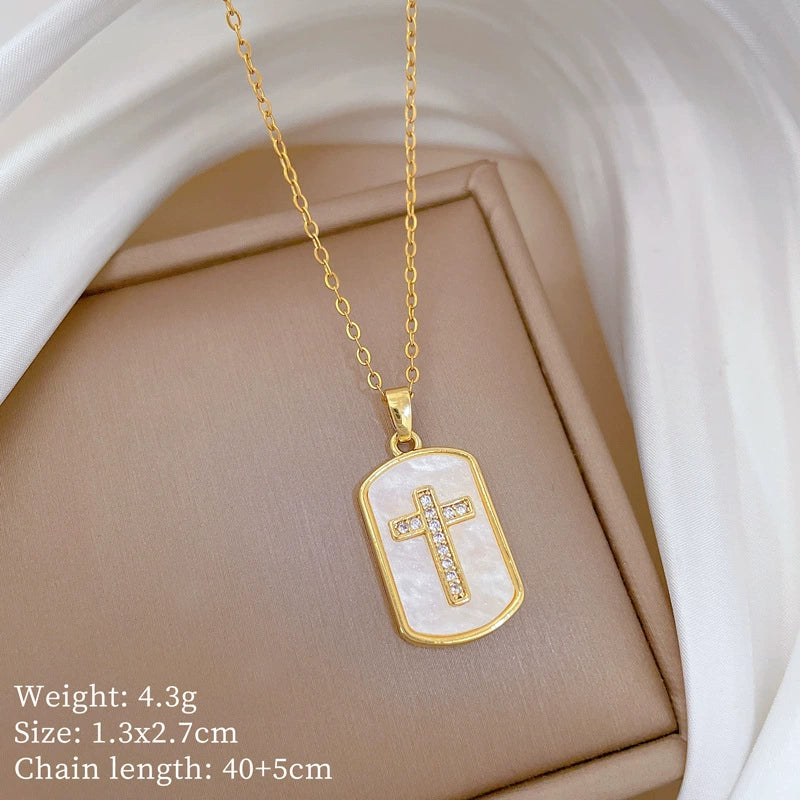 Necklace Stainless Steel Geometric Cross Shell Luxury Style - Image 6