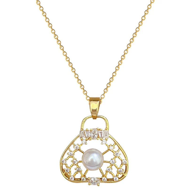 Necklace Stainless Steel Geometric Hollow Pearl Bag Light Luxury Elegant Gorgeous Unisex - Image 5
