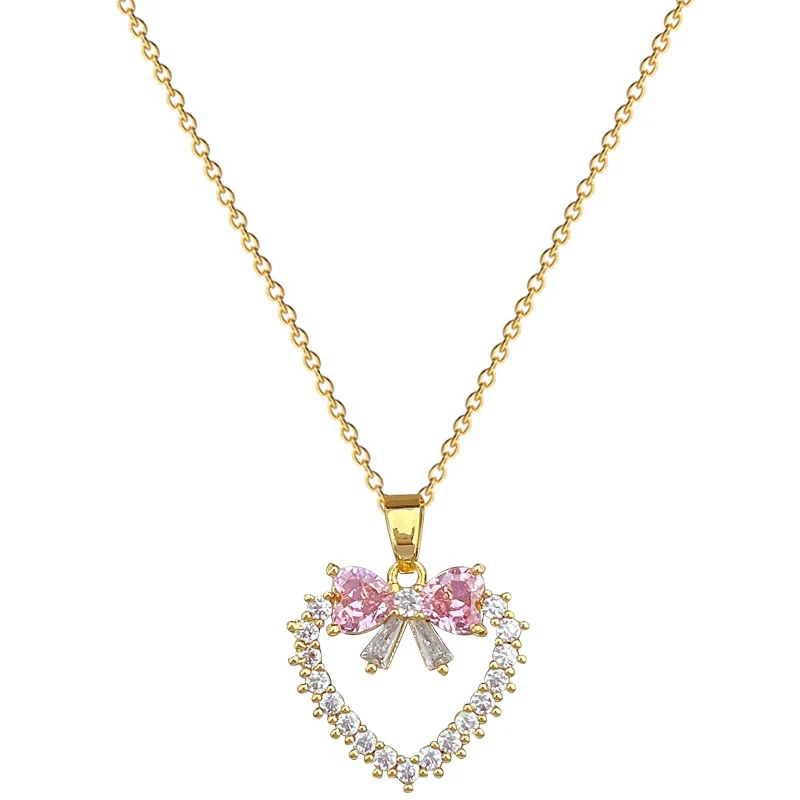 Necklace Stainless Steel Geometric Love Bow Light Luxury Pendant Copper Chain - Image 5