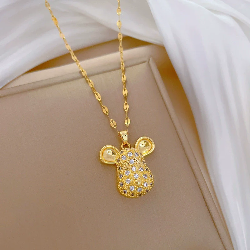 Necklace Stainless Steel Geometric Mouse Head Fulldiamond Unisex - Image 4