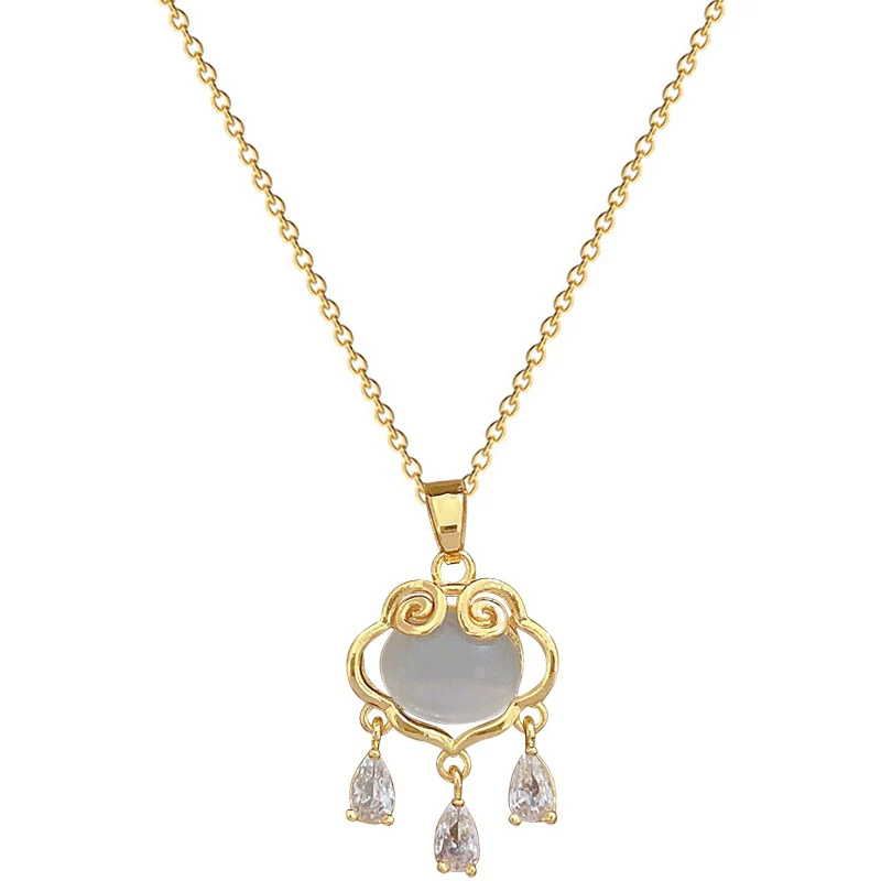 Necklace Stainless Steel Geometric Opal Lucky Lock Titanium Steel Chain For Women - Image 5