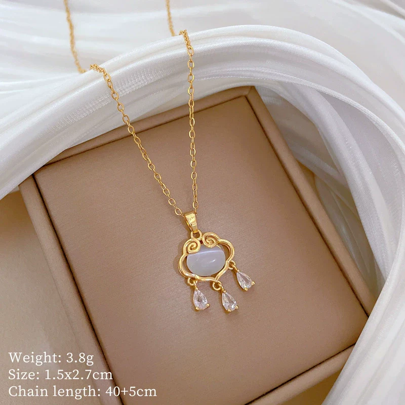 Necklace Stainless Steel Geometric Opal Lucky Lock Titanium Steel Chain For Women - Image 6