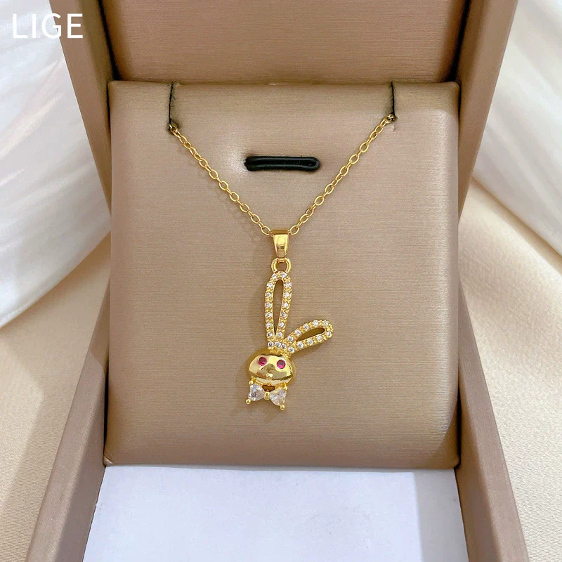 Necklace Stainless Steel Geometric Red Eye Rabbit Knot Titanium Steel Chain Women's