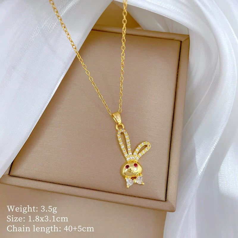 Necklace Stainless Steel Geometric Red Eye Rabbit Knot Titanium Steel Chain Women's - Image 6