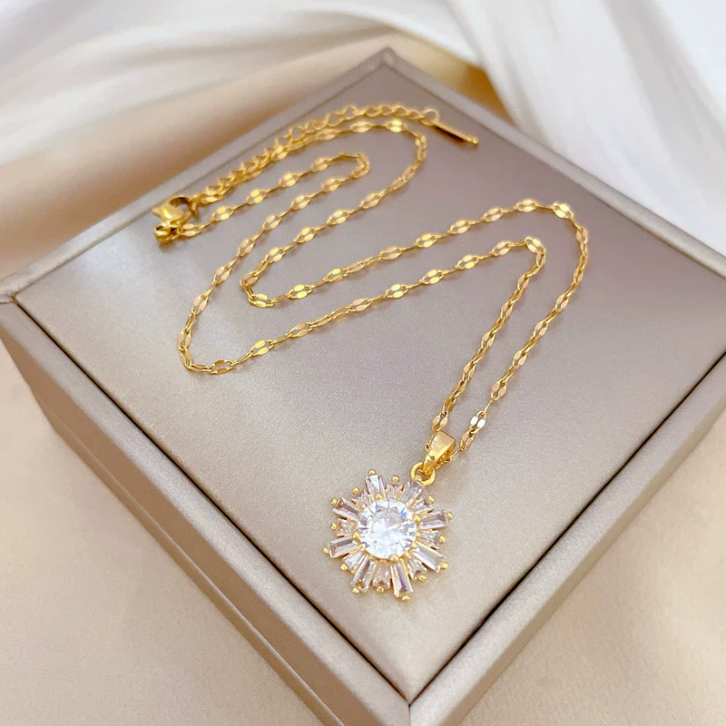 Necklace Stainless Steel Geometric Snowflake Copper Electroplating Women's - Image 4