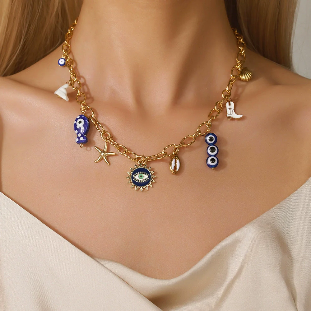 Necklace Stainless Steel Imitation Pearl Handmade Geometric Shell Pendant O Word Chain - Image 2