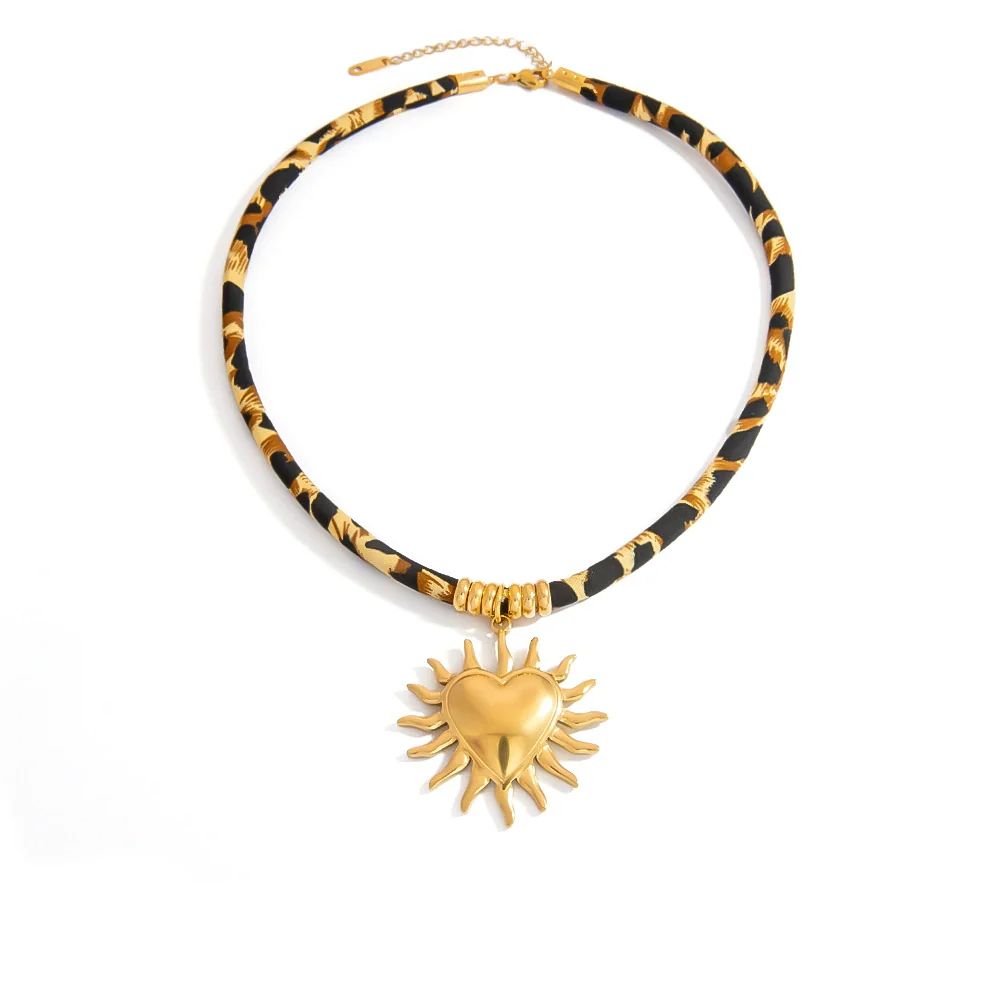 Necklace Stainless Steel Leopard Print Geometric Sunfish Pendant Electroplating For Women - Image 5