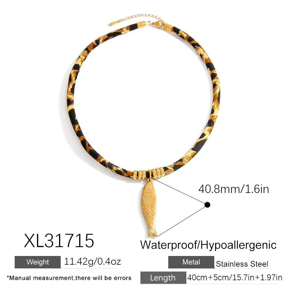 Necklace Stainless Steel Leopard Print Geometric Sunfish Pendant Electroplating For Women - Image 8