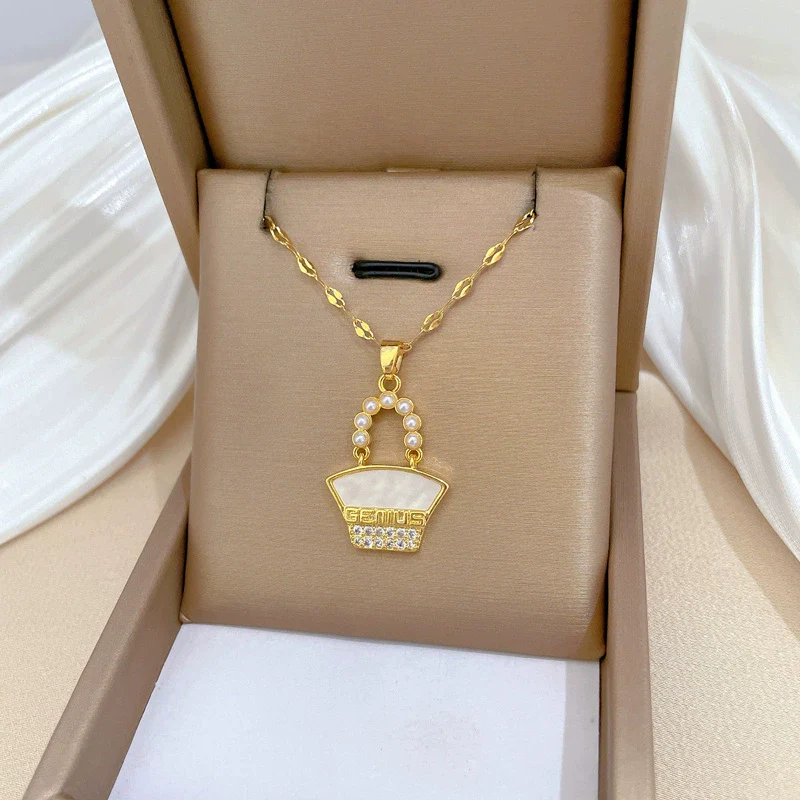 Necklace Stainless Steel Pearl Shell Bag Geometric Light Luxury Elegant Gorgeous For Women - Image 3