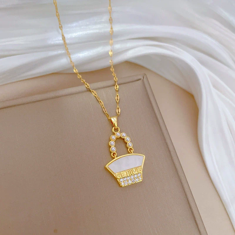 Necklace Stainless Steel Pearl Shell Bag Geometric Light Luxury Elegant Gorgeous For Women - Image 4