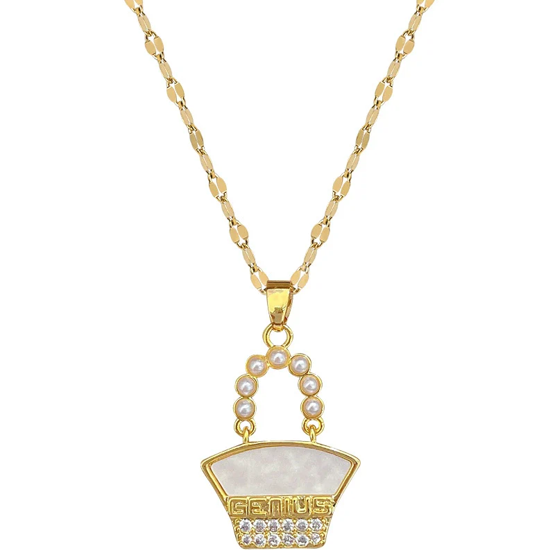 Necklace Stainless Steel Pearl Shell Bag Geometric Light Luxury Elegant Gorgeous For Women - Image 5