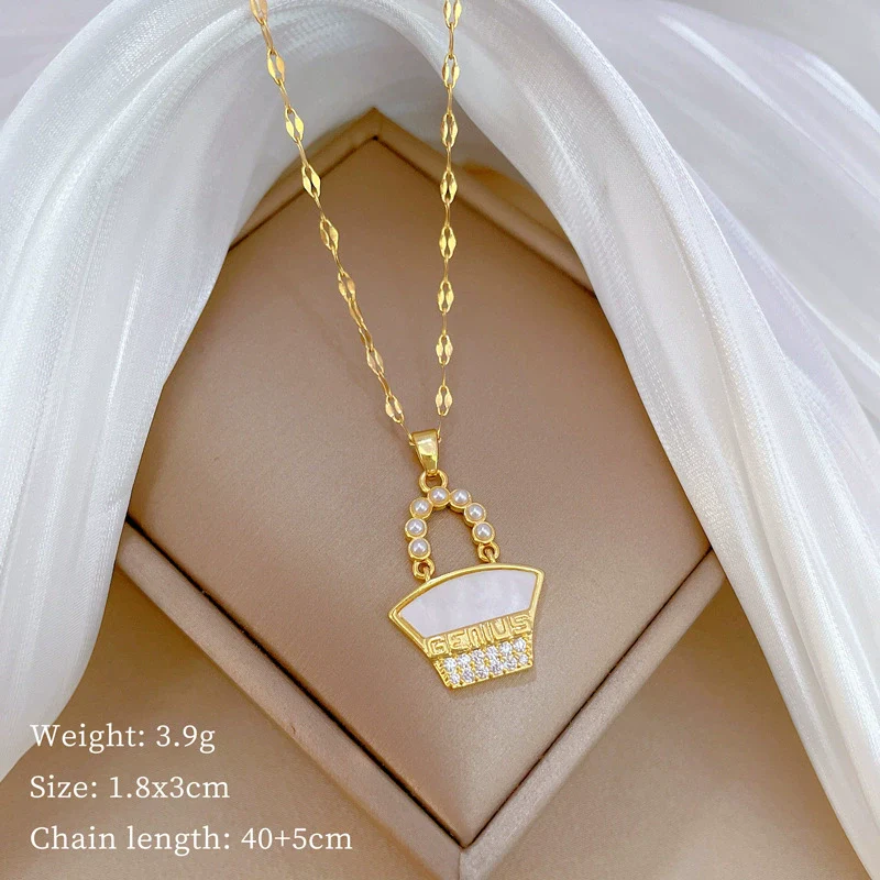Necklace Stainless Steel Pearl Shell Bag Geometric Light Luxury Elegant Gorgeous For Women - Image 6