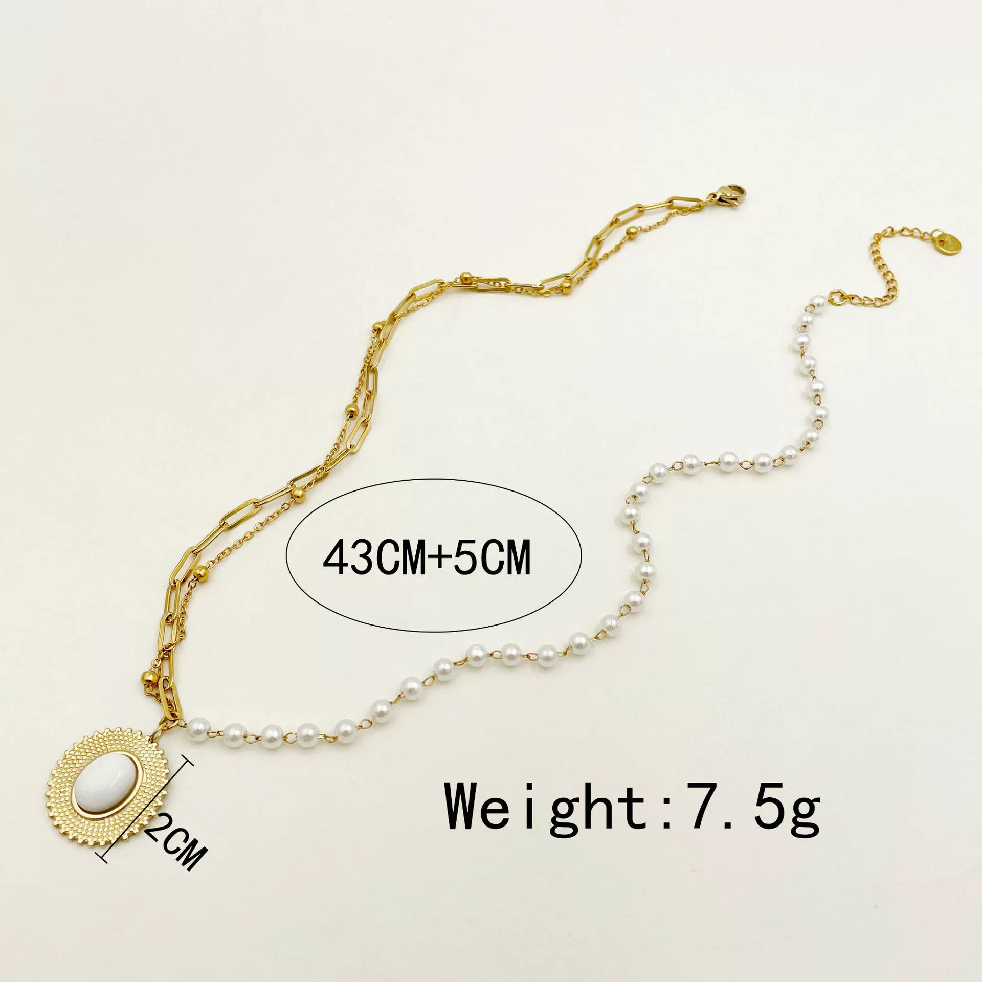Necklace Stainless Steel Pearl White Natural Stone Straw Hat Pendant Light Luxury For Women Electroplating - Image 2