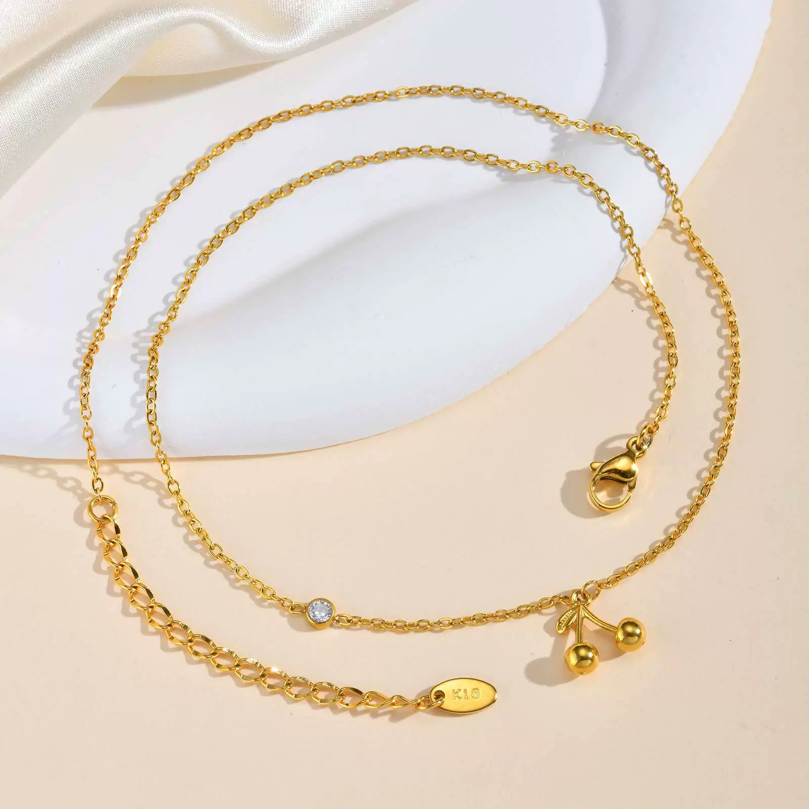 Necklace Stainless Steel Plated 18K Gold Zircon Cherry Ins Style Electroplating - Image 2