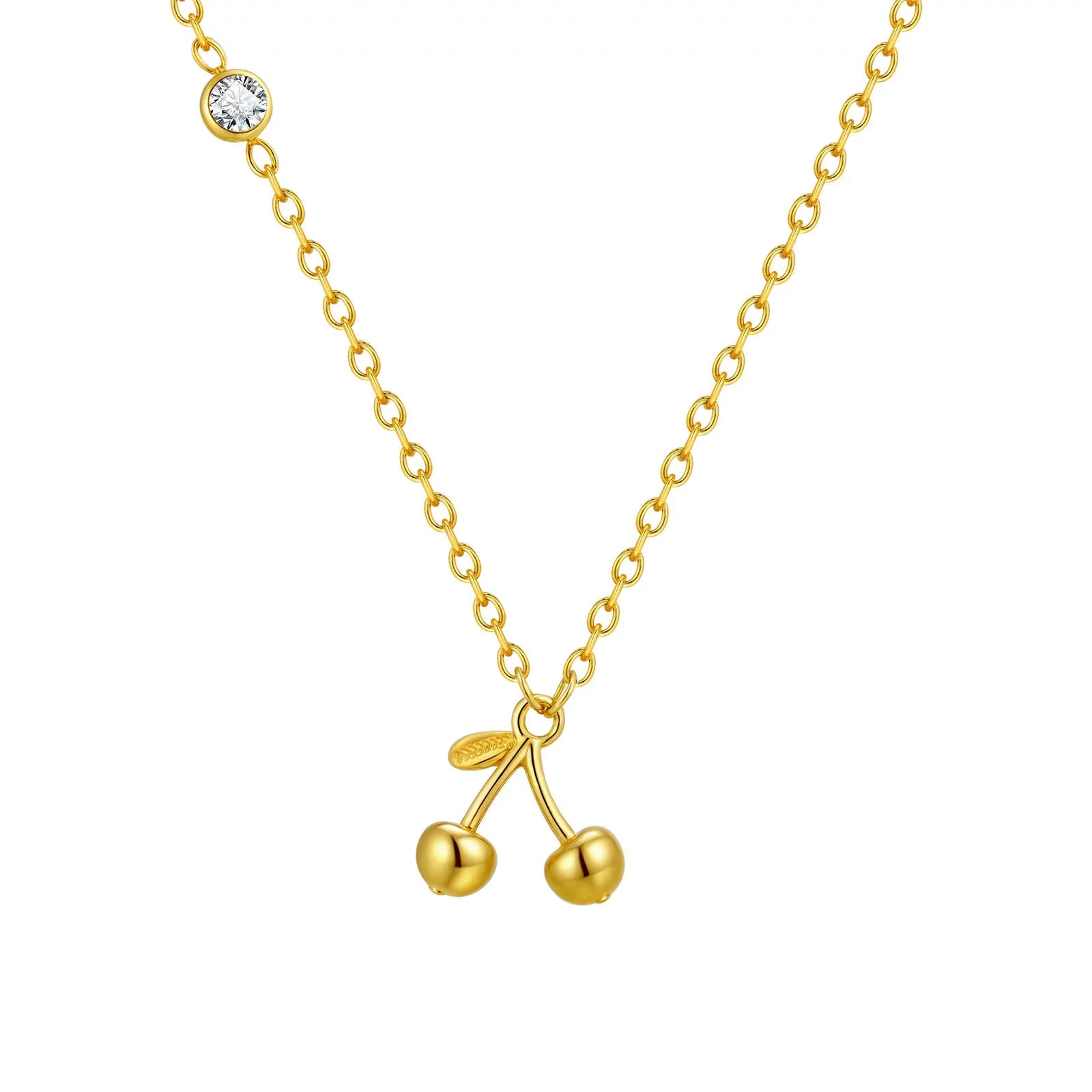 Necklace Stainless Steel Plated 18K Gold Zircon Cherry Ins Style Electroplating - Image 5