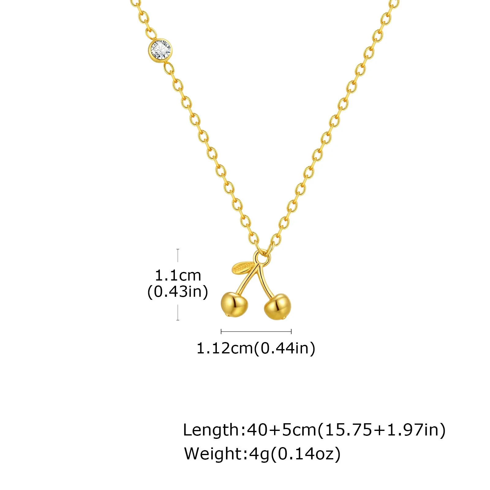 Necklace Stainless Steel Plated 18K Gold Zircon Cherry Ins Style Electroplating - Image 6