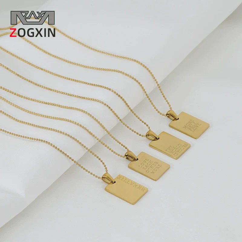 Necklace 316L Stainless Steel Rectangular Letter 316L Stainless Steel Pendant Electroplating