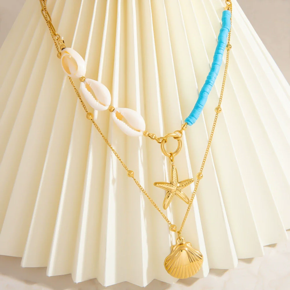 Necklace Stainless Steel Titanium Steel Geometric Electroplating Jewelry Double Layer Overlapping Collarbone Chain For Women - Image 4