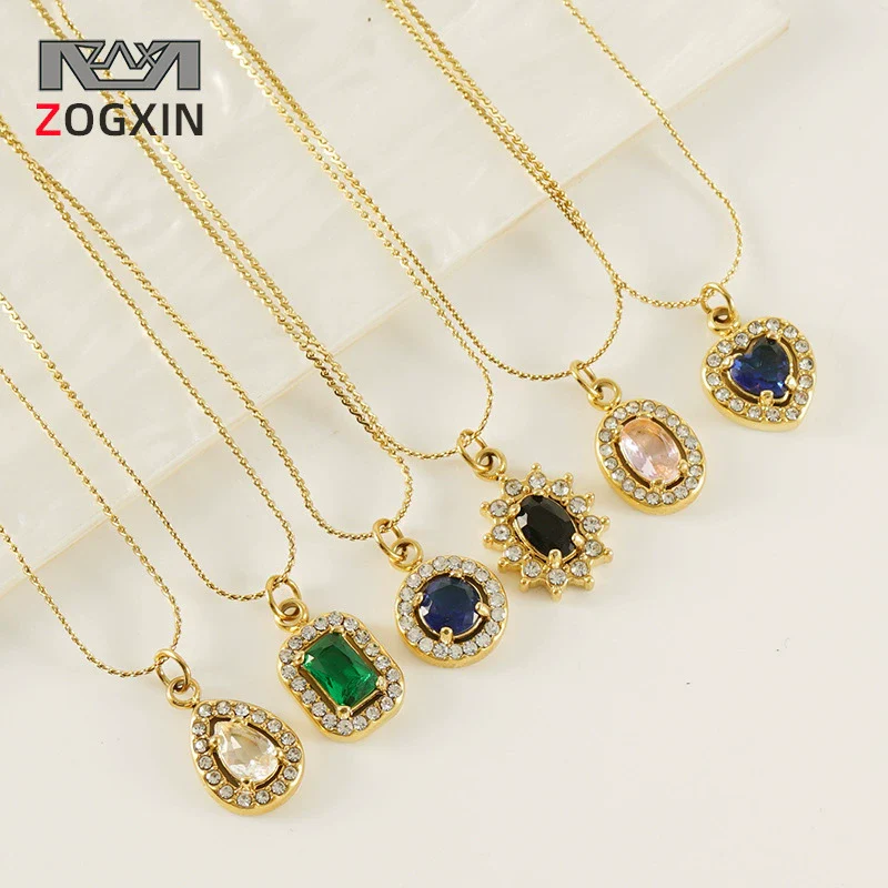 Necklace 316L Stainless Steel 18K Gold Plated Light Luxury Geometric Inlaid Zircon Sshaped Pendant For Women