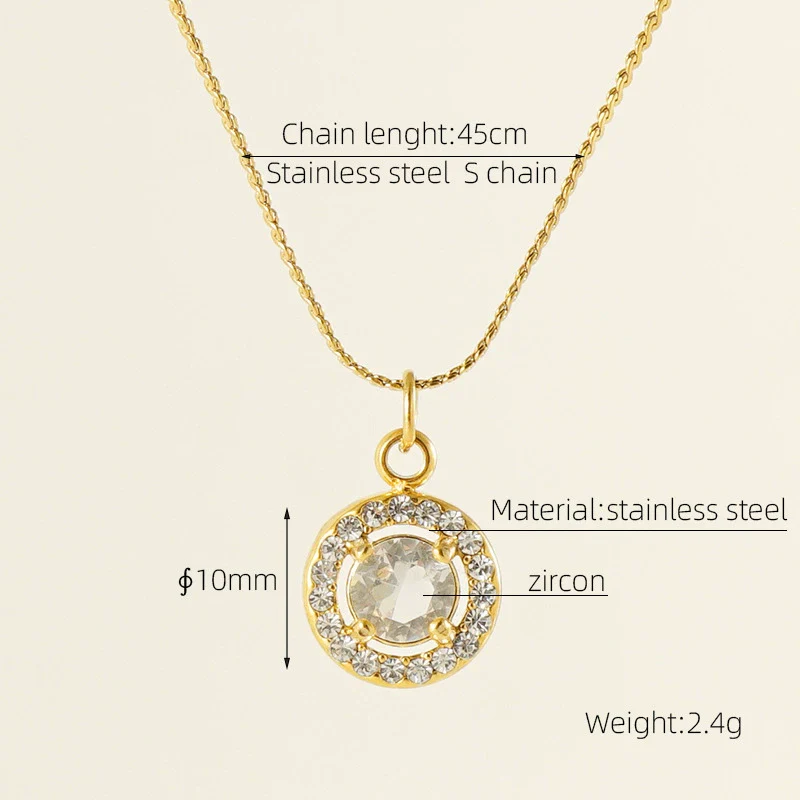 Necklace 316L Stainless Steel 18K Gold Plated Light Luxury Geometric Inlaid Zircon Sshaped Pendant For Women - Image 11