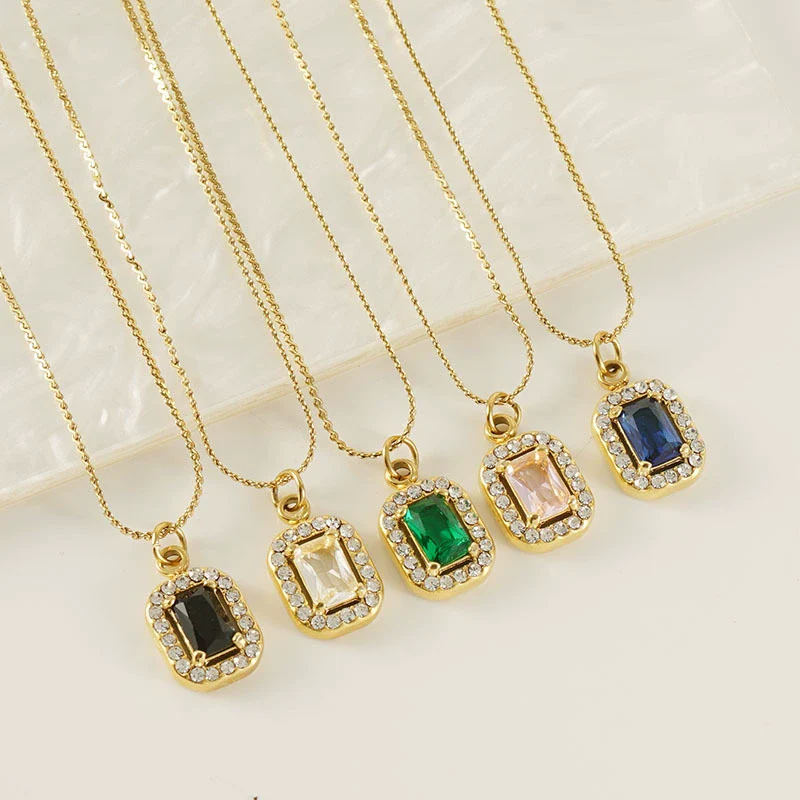 Necklace 316L Stainless Steel 18K Gold Plated Light Luxury Geometric Inlaid Zircon Sshaped Pendant For Women - Image 2