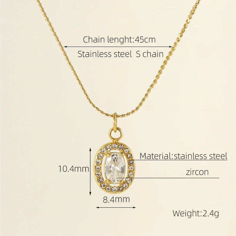 Necklace 316L Stainless Steel 18K Gold Plated Light Luxury Geometric Inlaid Zircon Sshaped Pendant For Women - Image 31