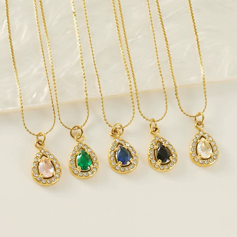 Necklace 316L Stainless Steel 18K Gold Plated Light Luxury Geometric Inlaid Zircon Sshaped Pendant For Women - Image 4
