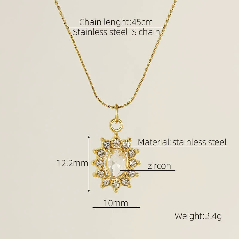 Necklace 316L Stainless Steel 18K Gold Plated Light Luxury Geometric Inlaid Zircon Sshaped Pendant For Women - Image 6