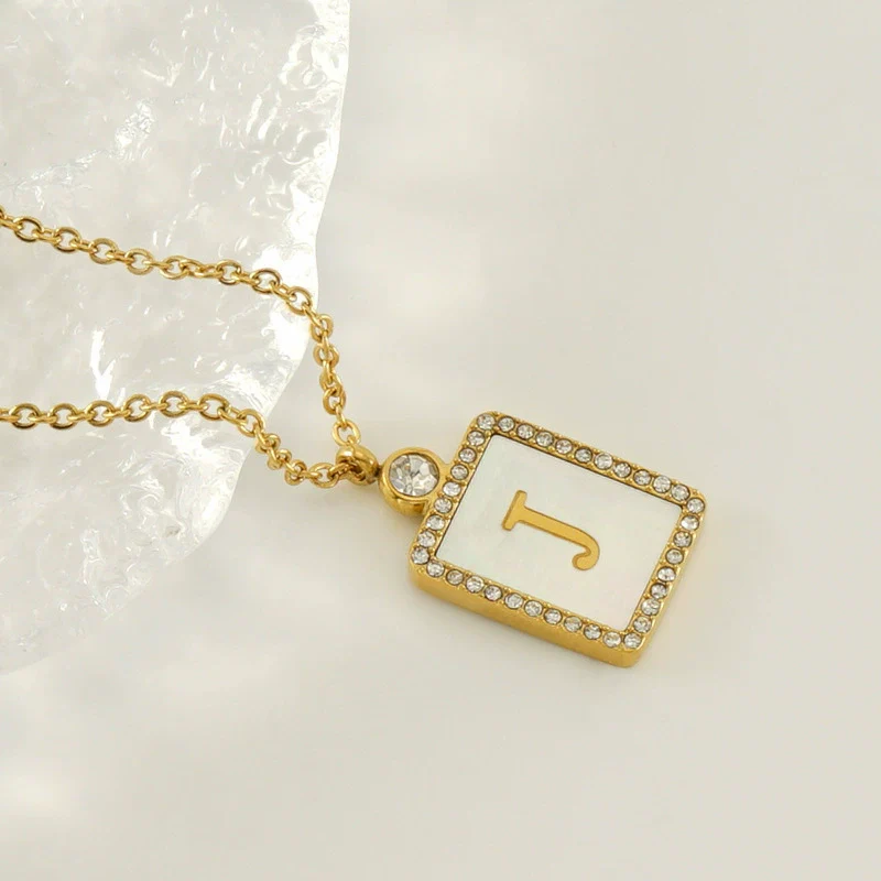 Necklace 316L Stainless Steel 18K Gold Plated Square Diamond English Letter Pendant For Women - Image 15