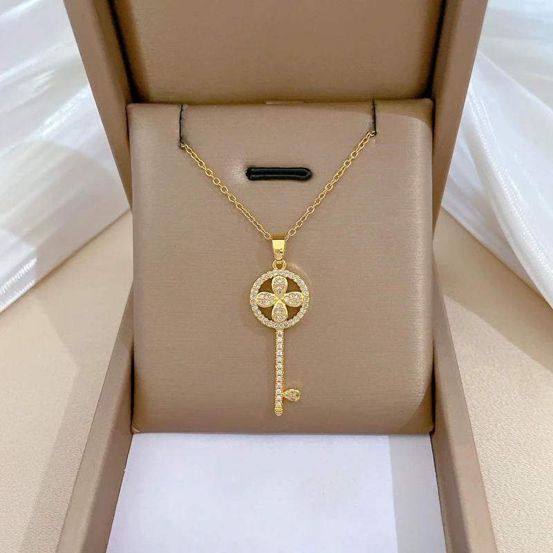Necklace Titanium Steel Copper Geometric Flower Key Light Luxury Elegant Gorgeous Unisex