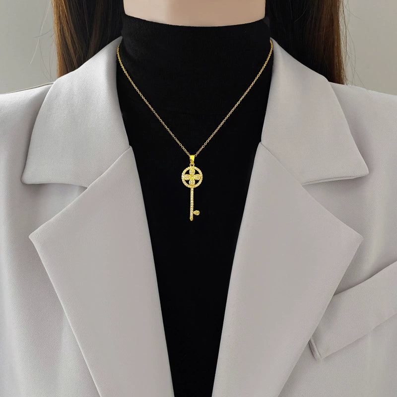 Necklace Titanium Steel Copper Geometric Flower Key Light Luxury Elegant Gorgeous Unisex - Image 2