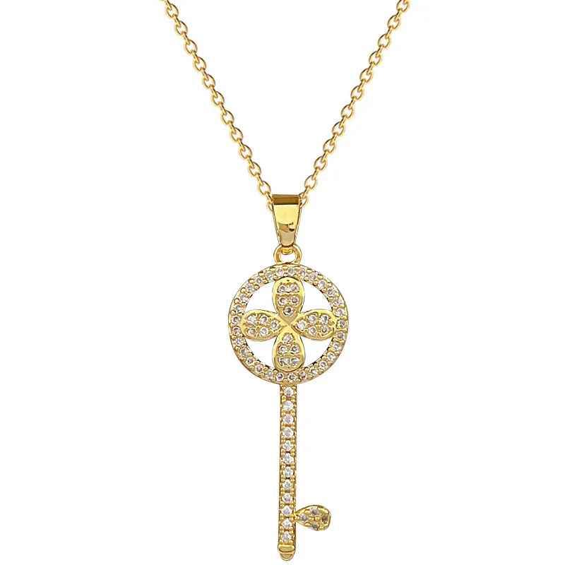 Necklace Titanium Steel Copper Geometric Flower Key Light Luxury Elegant Gorgeous Unisex - Image 5