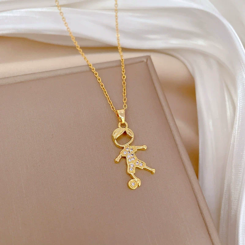 Necklace Titanium Steel Copper Geometric Football Style For Women - Image 4