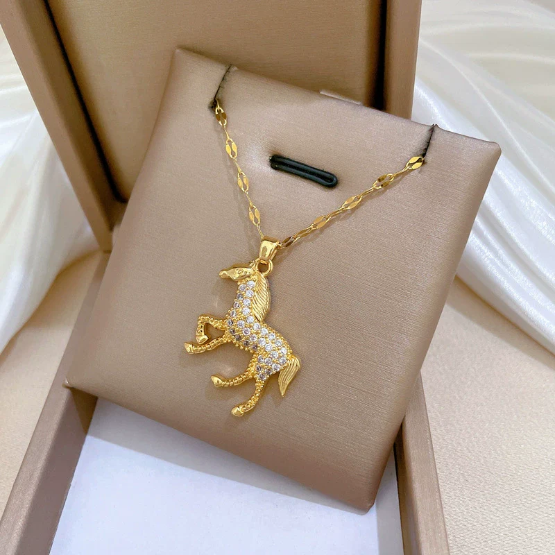 Necklace Titanium Steel Copper Geometric Horse Treading Mountains And Rivers Light Luxury Elegant Gorgeous Unisex - Image 3