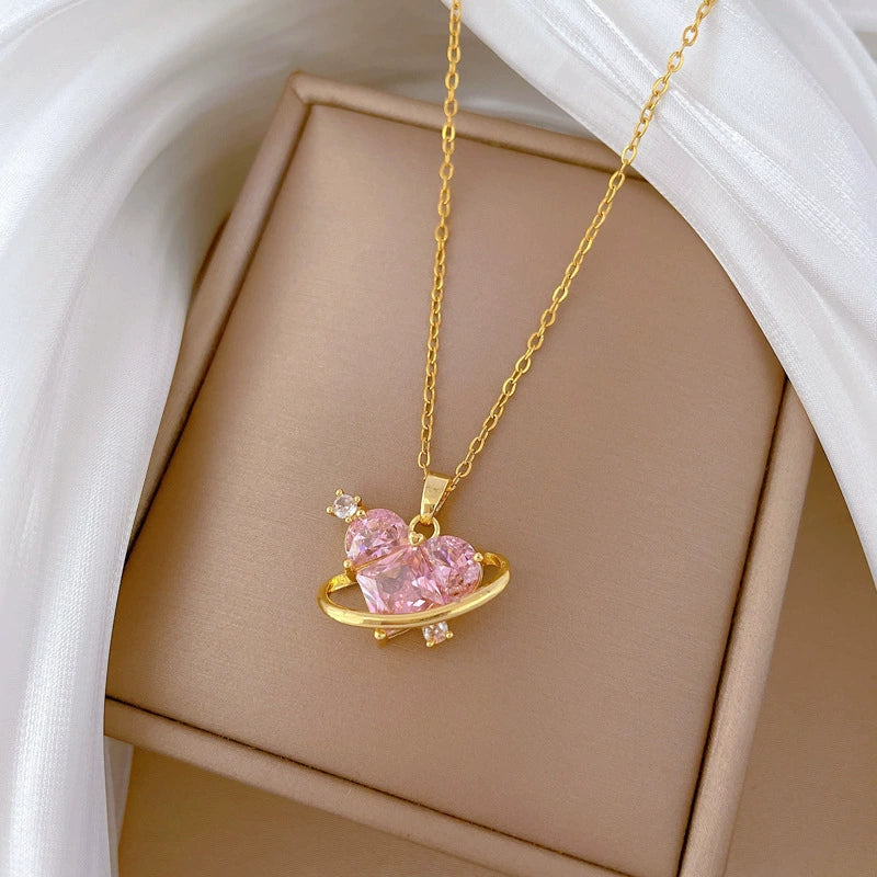 Necklace Titanium Steel Copper Geometric Love Pink Cartoon Style - Image 3