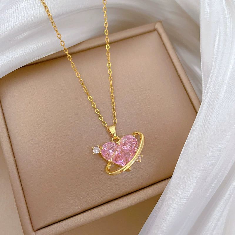 Necklace Titanium Steel Copper Geometric Love Pink Cartoon Style - Image 4