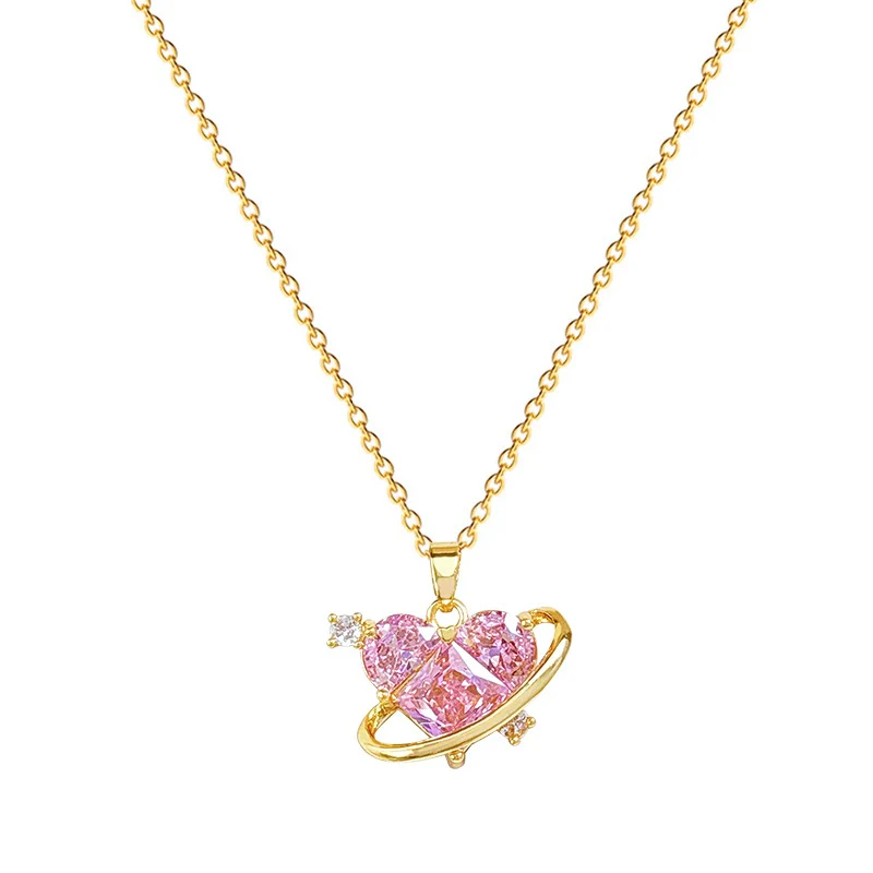Necklace Titanium Steel Copper Geometric Love Pink Cartoon Style - Image 5